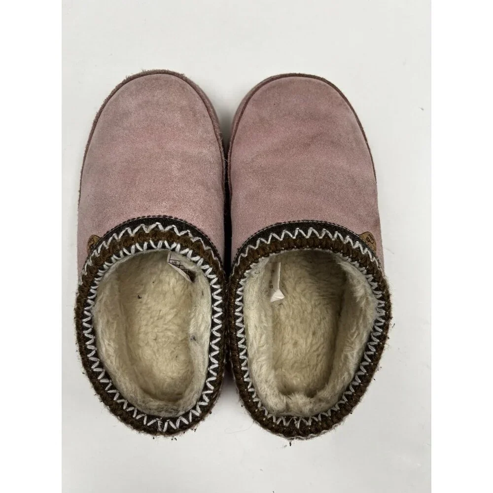 Lamo House Slippers Youth 2 Pink Suede Fur Lined Moccasins Cozy